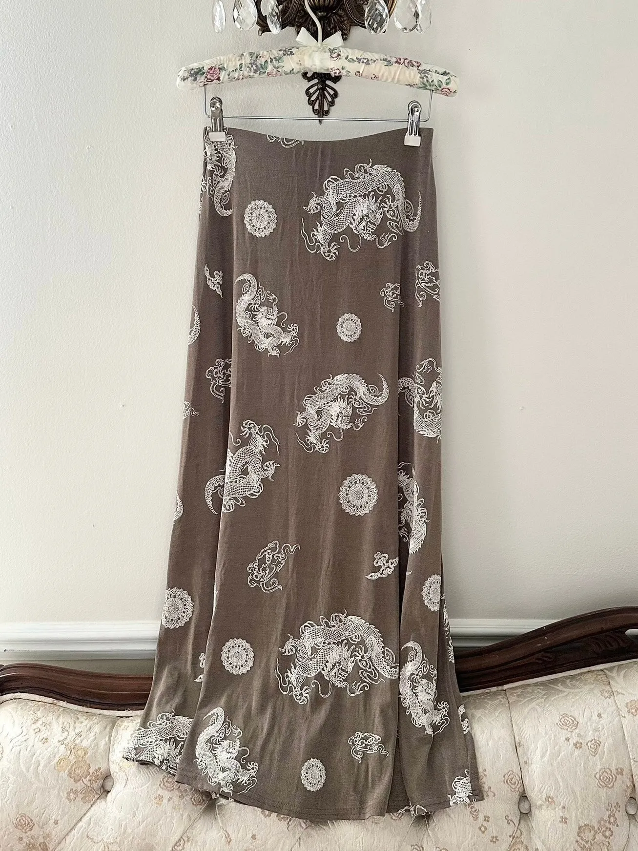 90s Dragon Button Down Midi Skirt (XS)