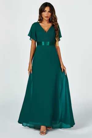 Angel Sleeves Empire Waist Bridesmaid Dress In Green