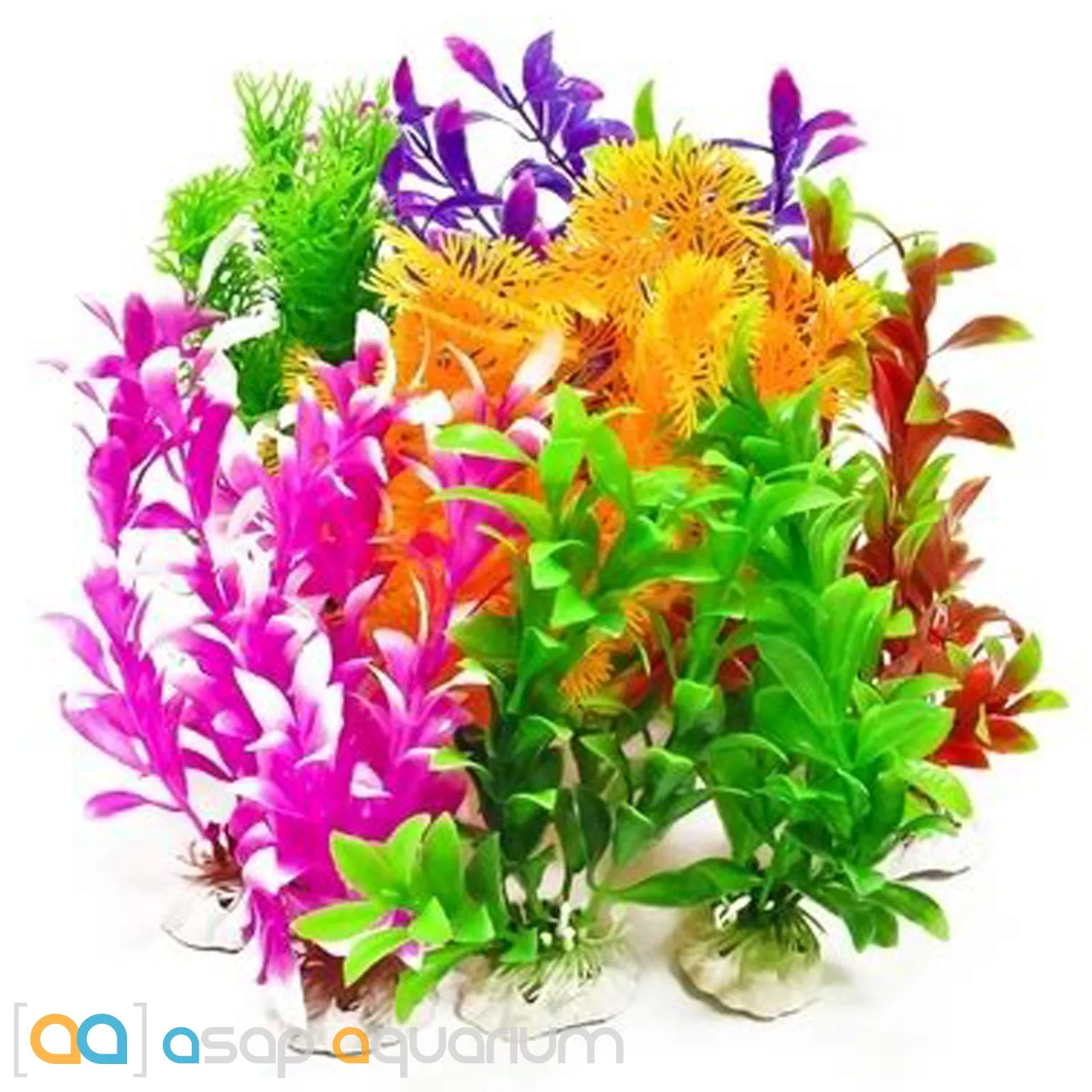 Aquatop 12 Pack of Aquarium Plants Variety Colors 6" High with Weighted Bases