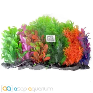 Aquatop 12 Pack of Aquarium Plants Variety Colors 6" High with Weighted Bases