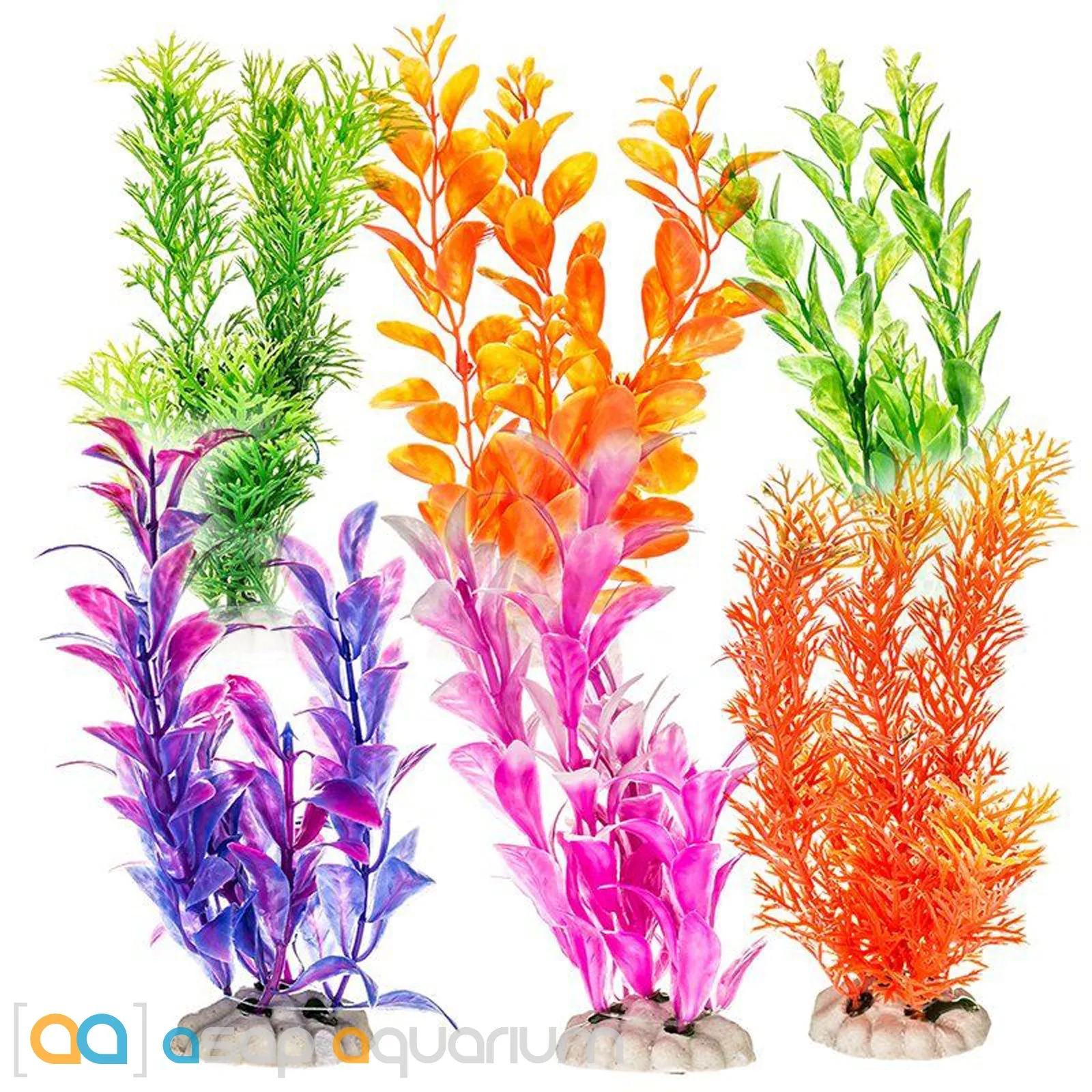 Aquatop 12 Pack of Aquarium Plants Variety Colors 6" High with Weighted Bases