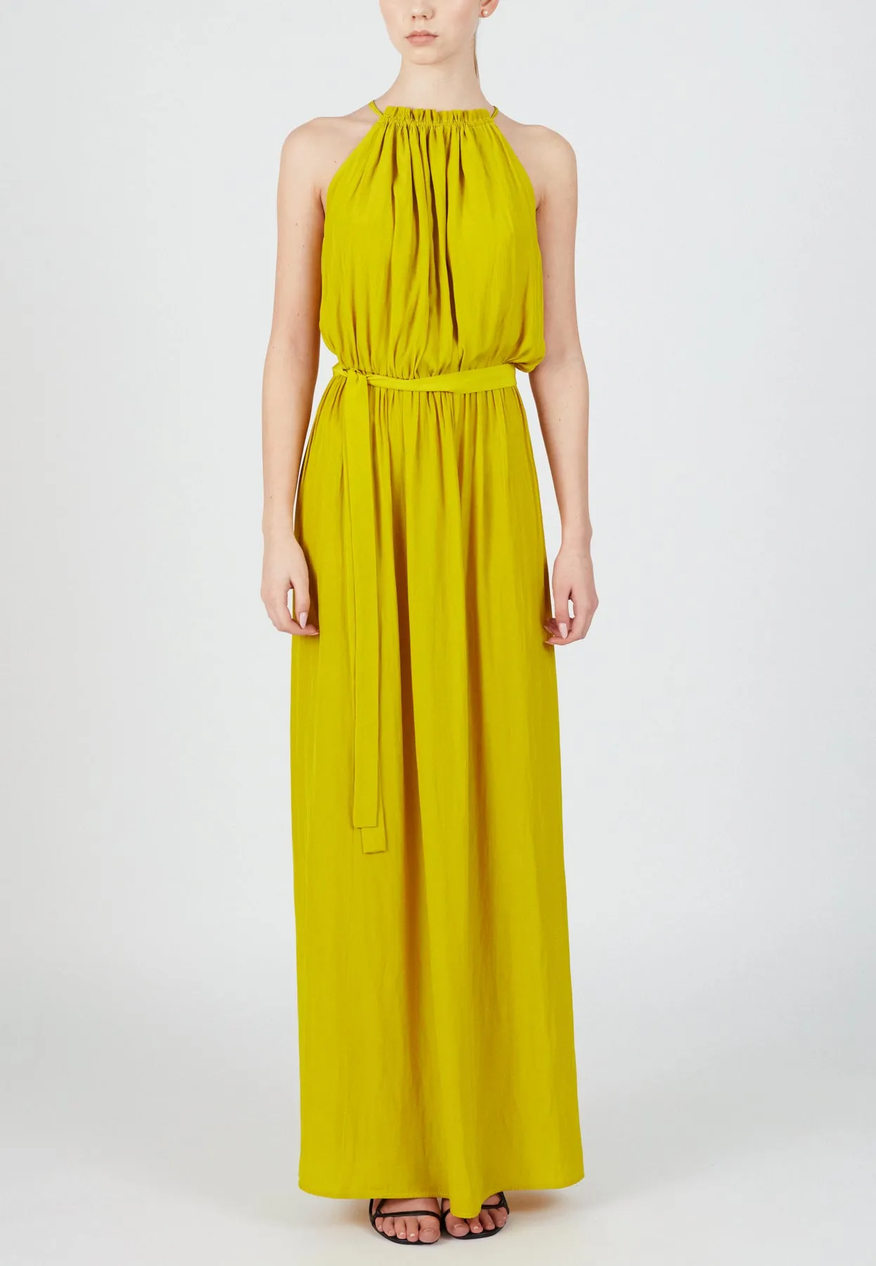 ASOKA long flowing lime yellow dress