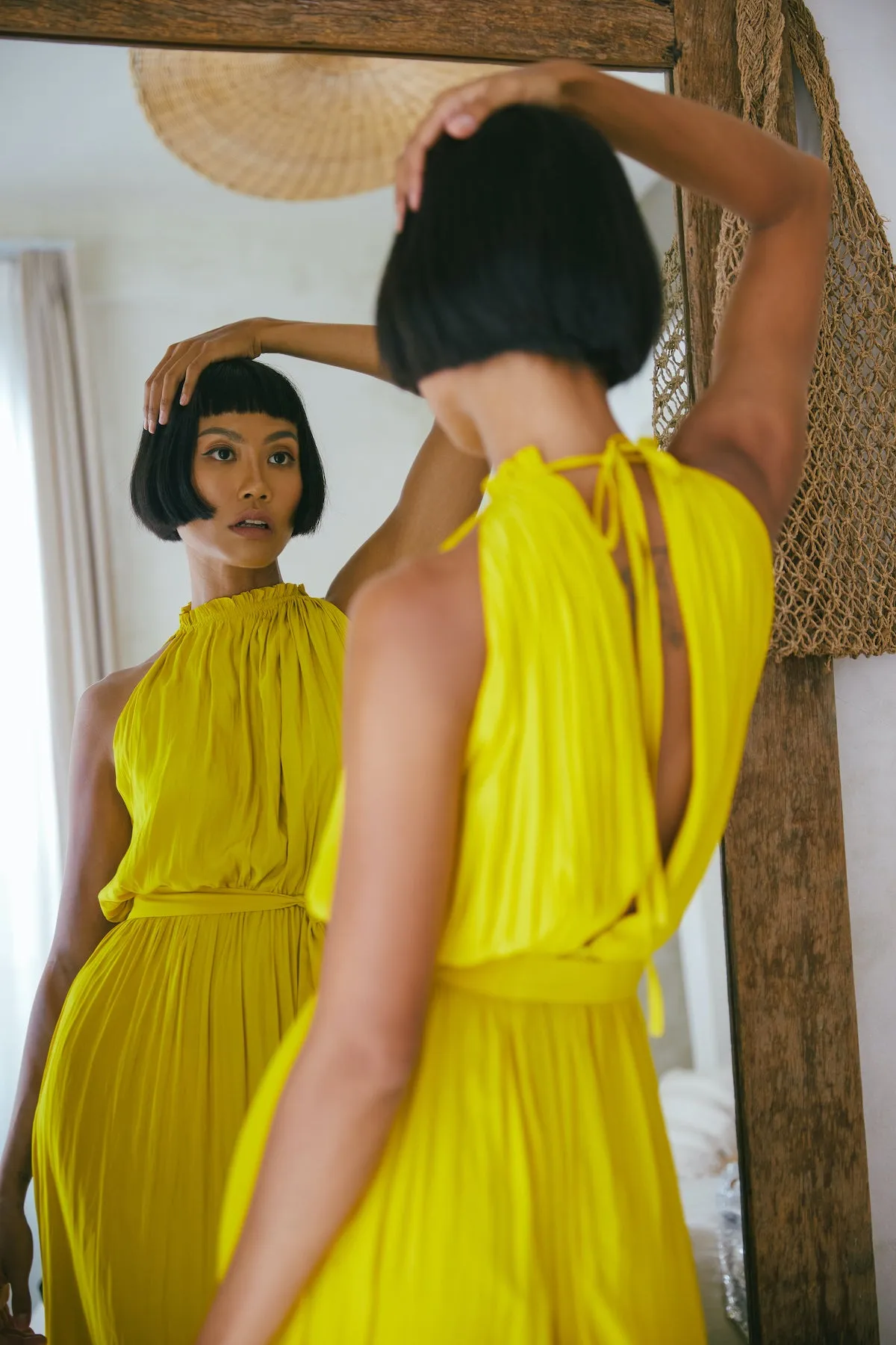 ASOKA long flowing lime yellow dress