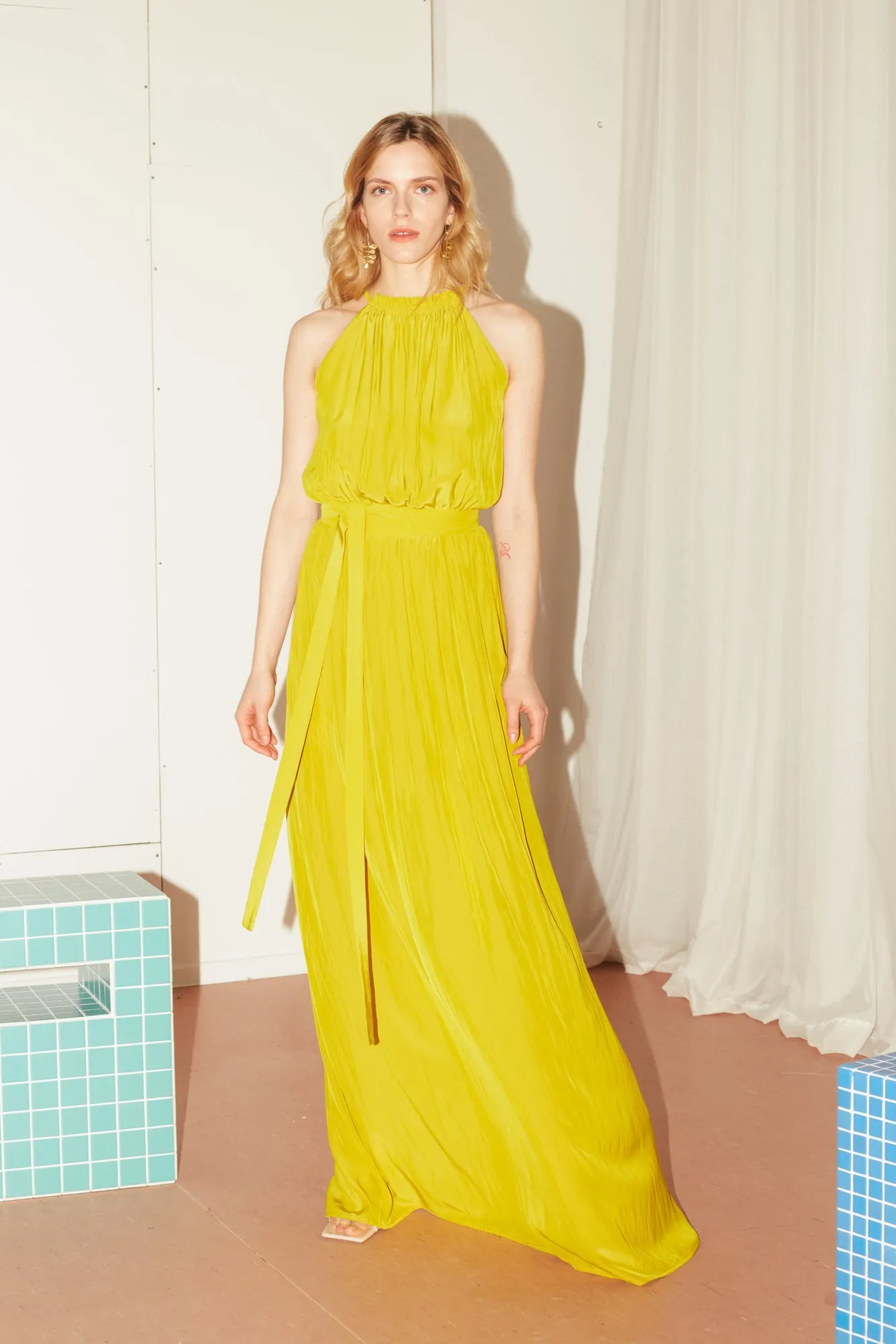 ASOKA long flowing lime yellow dress