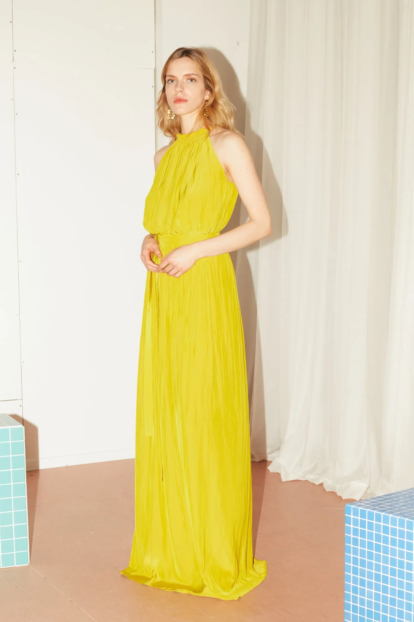 ASOKA long flowing lime yellow dress