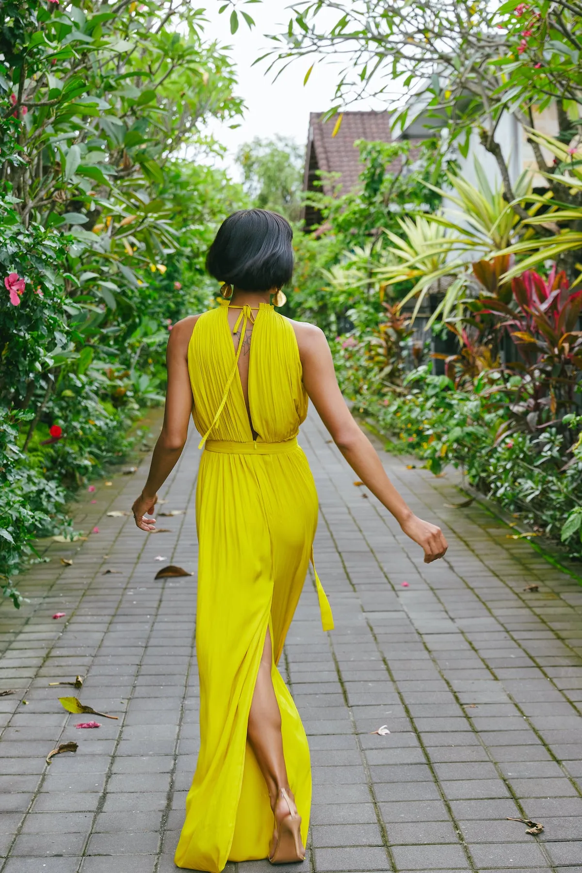 ASOKA long flowing lime yellow dress