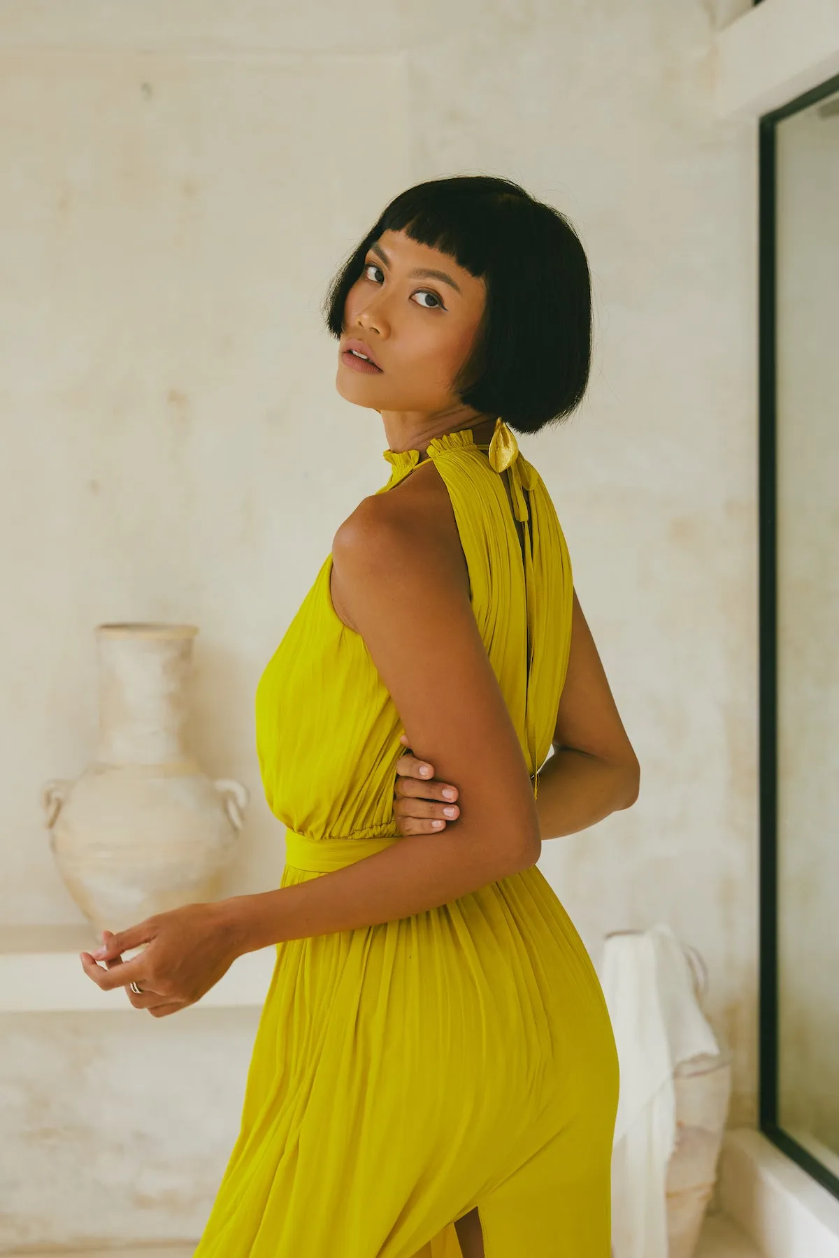 ASOKA long flowing lime yellow dress