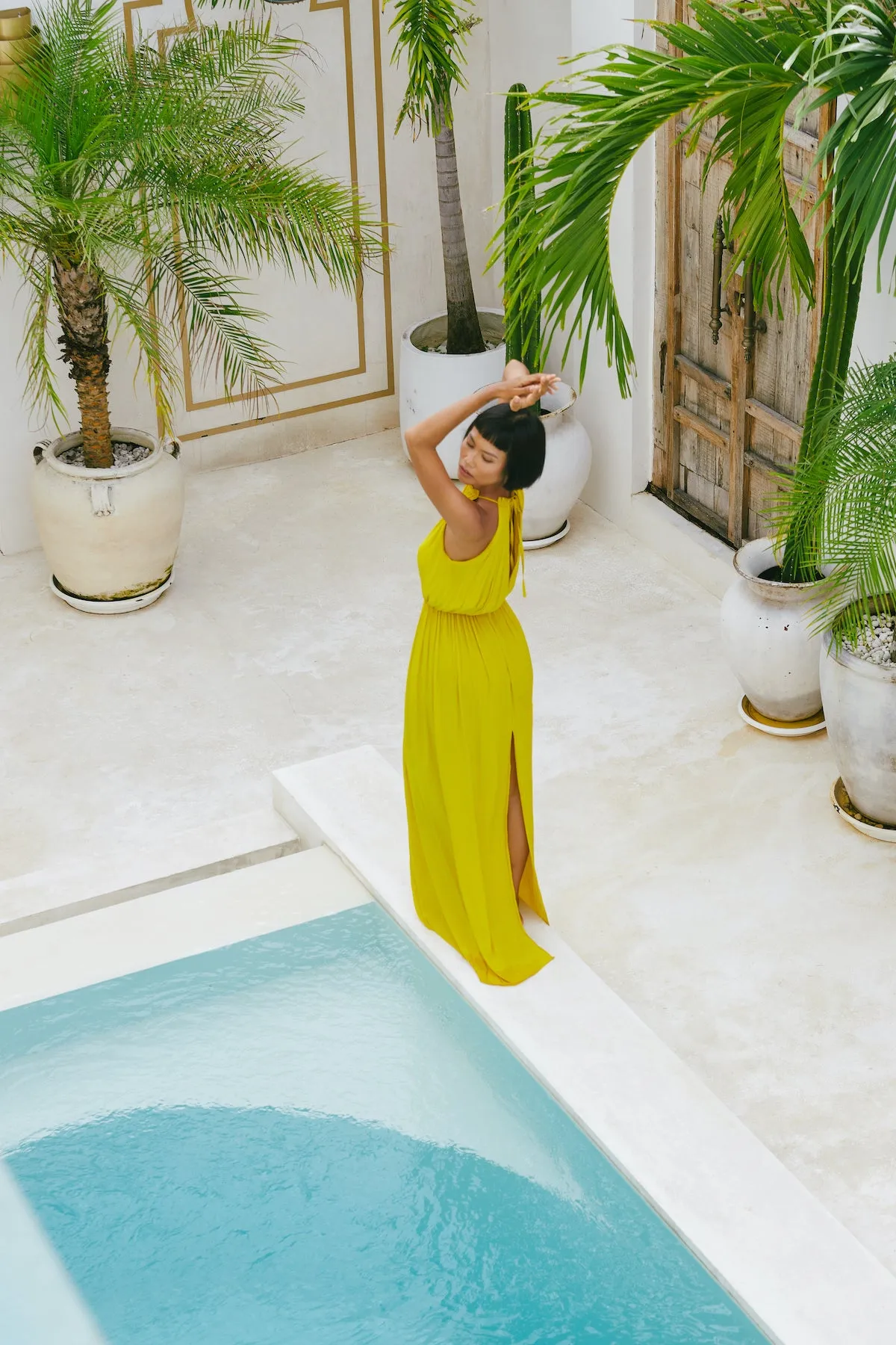 ASOKA long flowing lime yellow dress