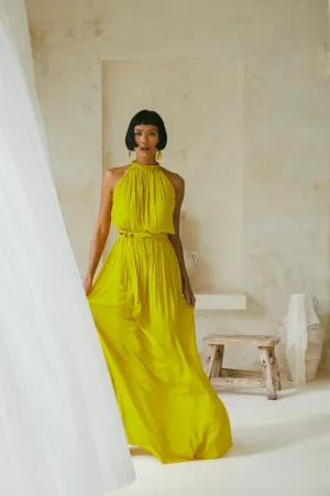 ASOKA long flowing lime yellow dress
