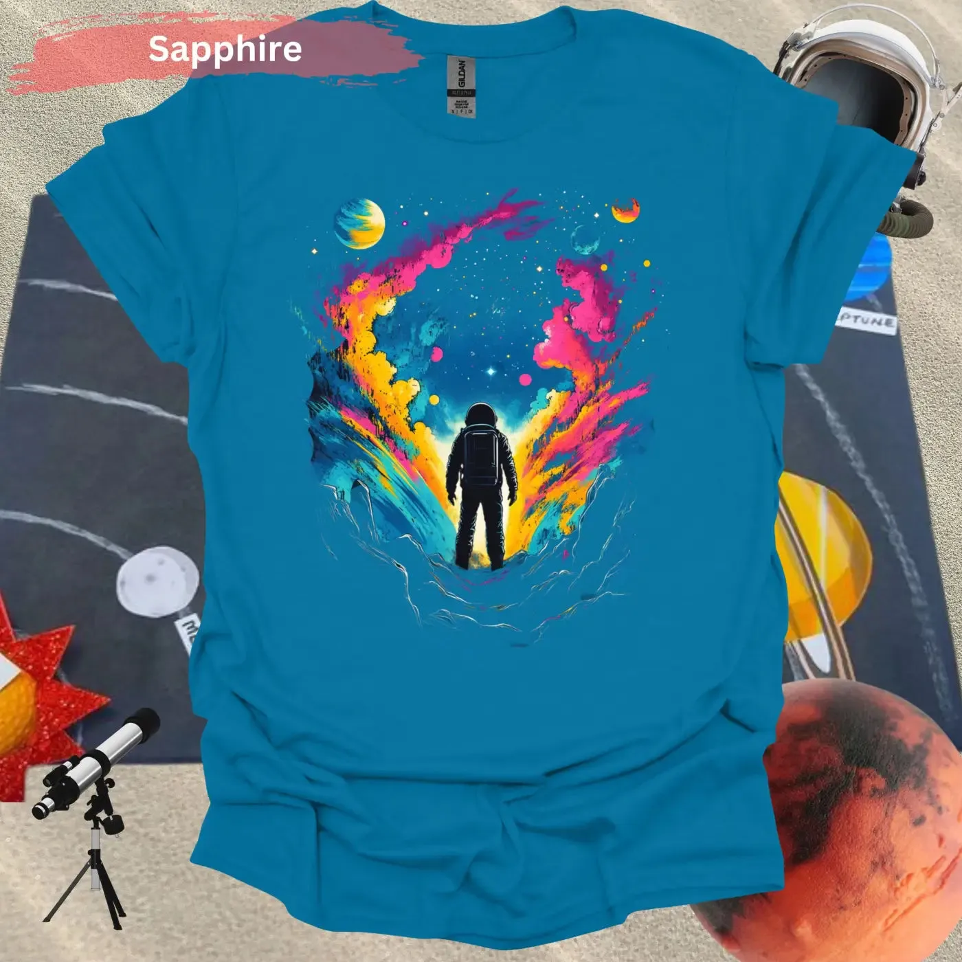 Astronaut in Colorful Cosmic Explosion T-shirt