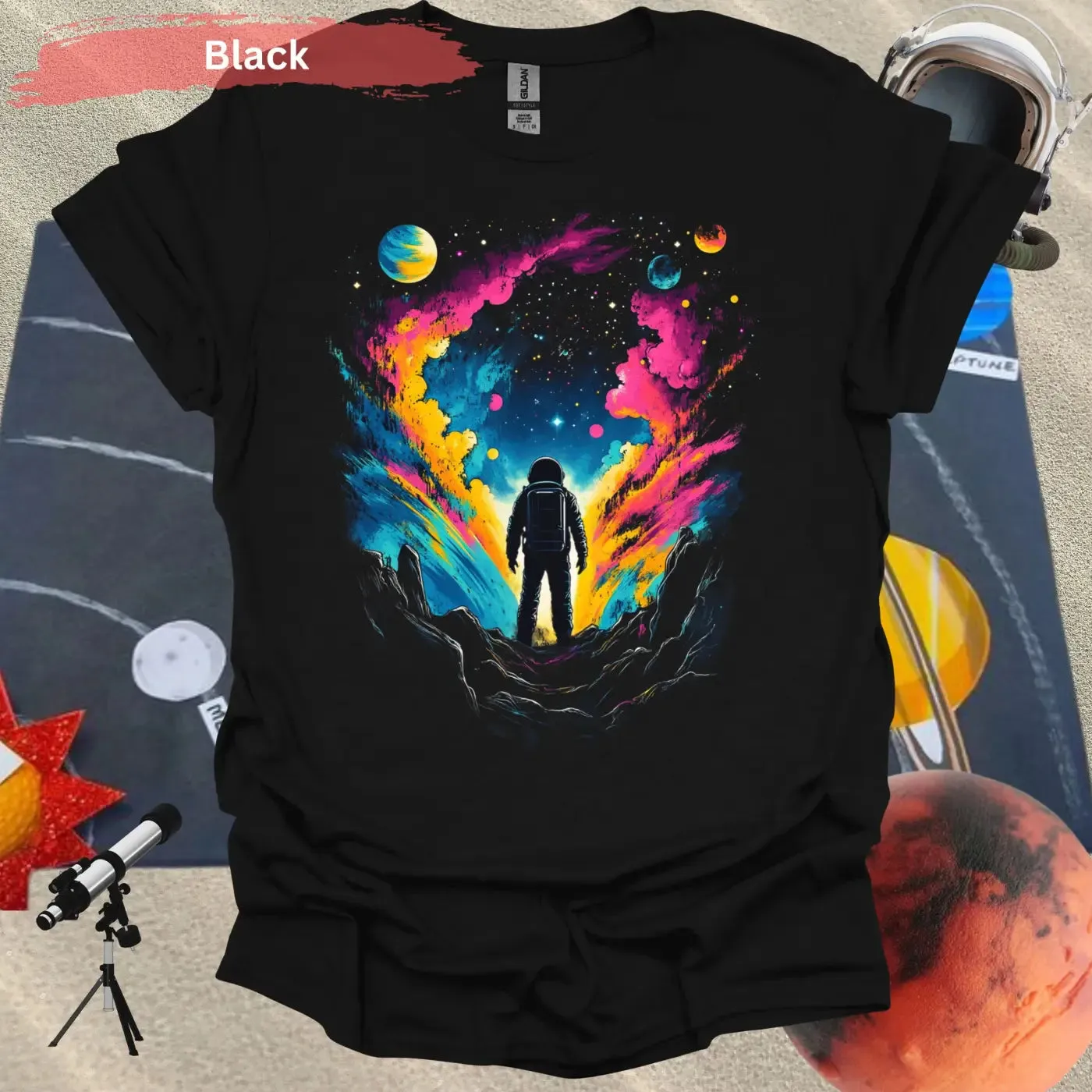 Astronaut in Colorful Cosmic Explosion T-shirt