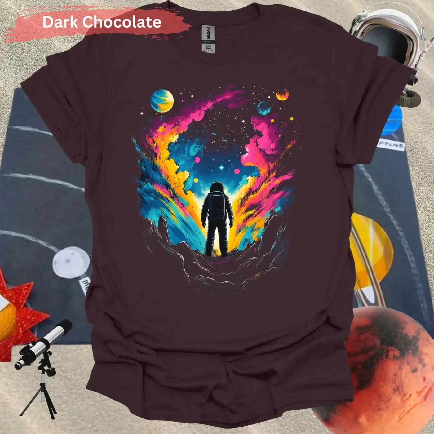 Astronaut in Colorful Cosmic Explosion T-shirt