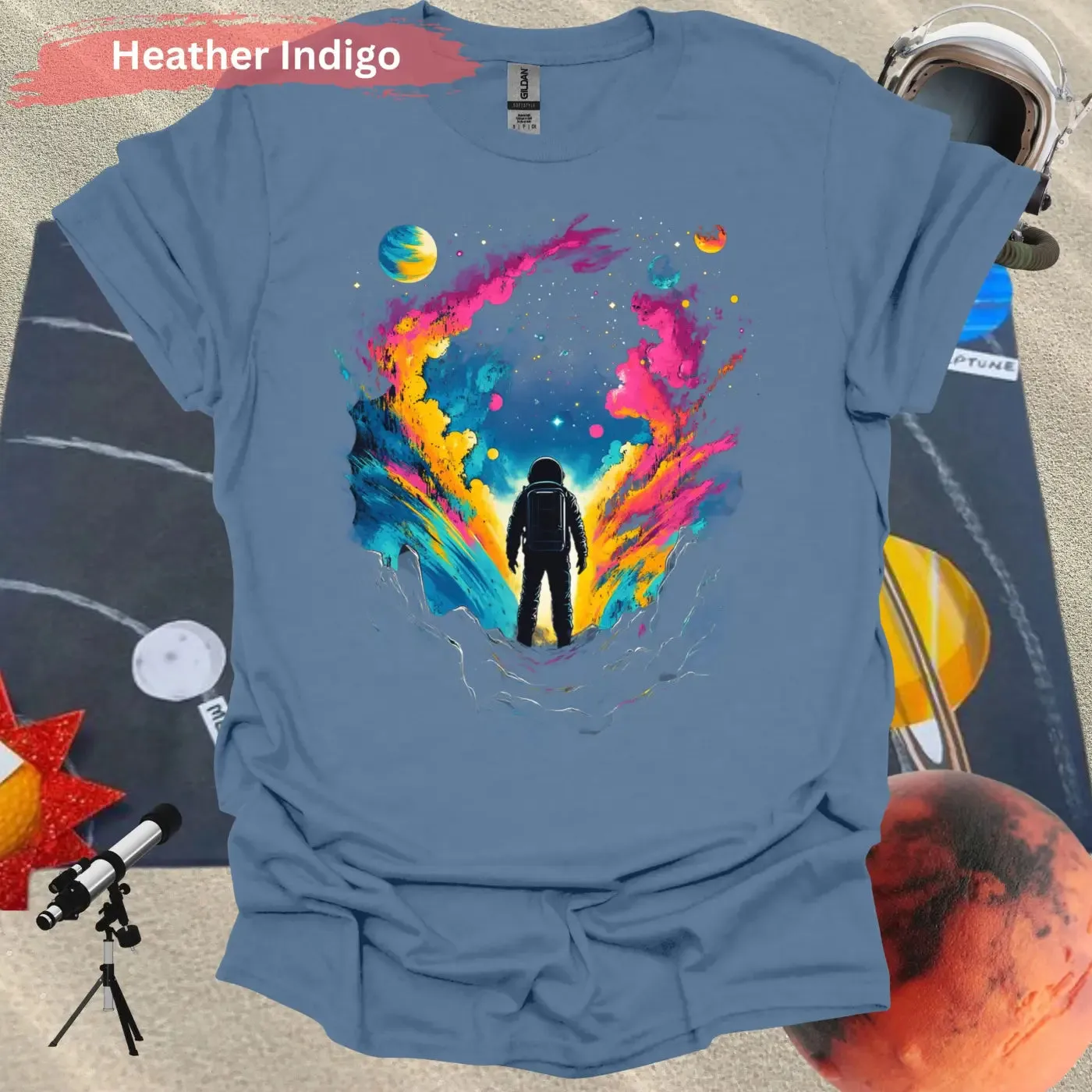 Astronaut in Colorful Cosmic Explosion T-shirt