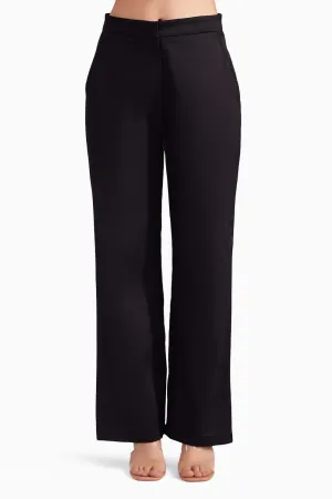 Black Cotton Satin Straight Pants
