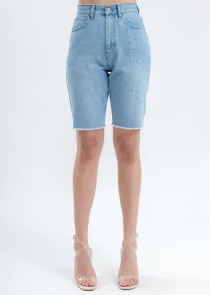 Blue Denim Embellished Shorts