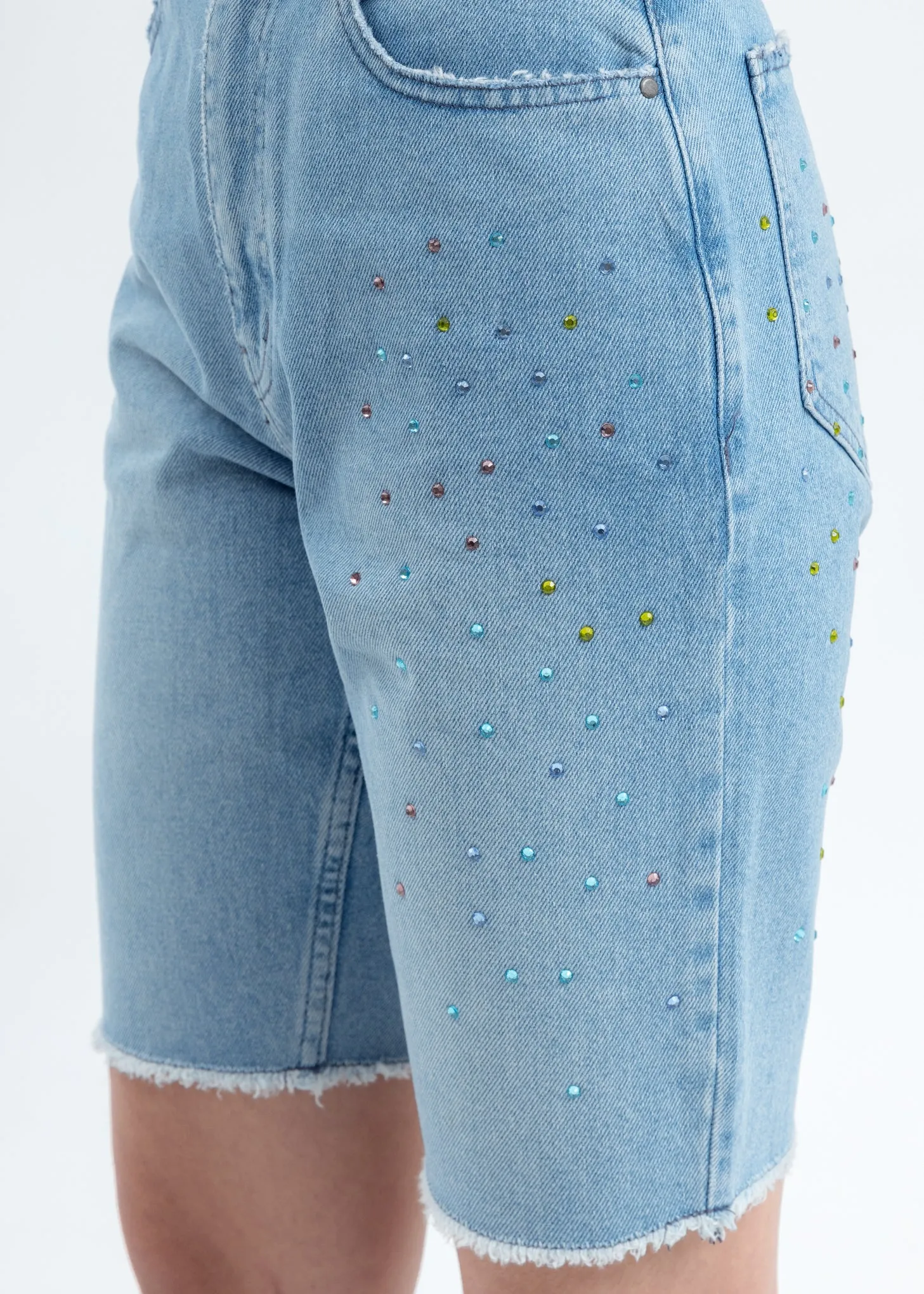 Blue Denim Embellished Shorts