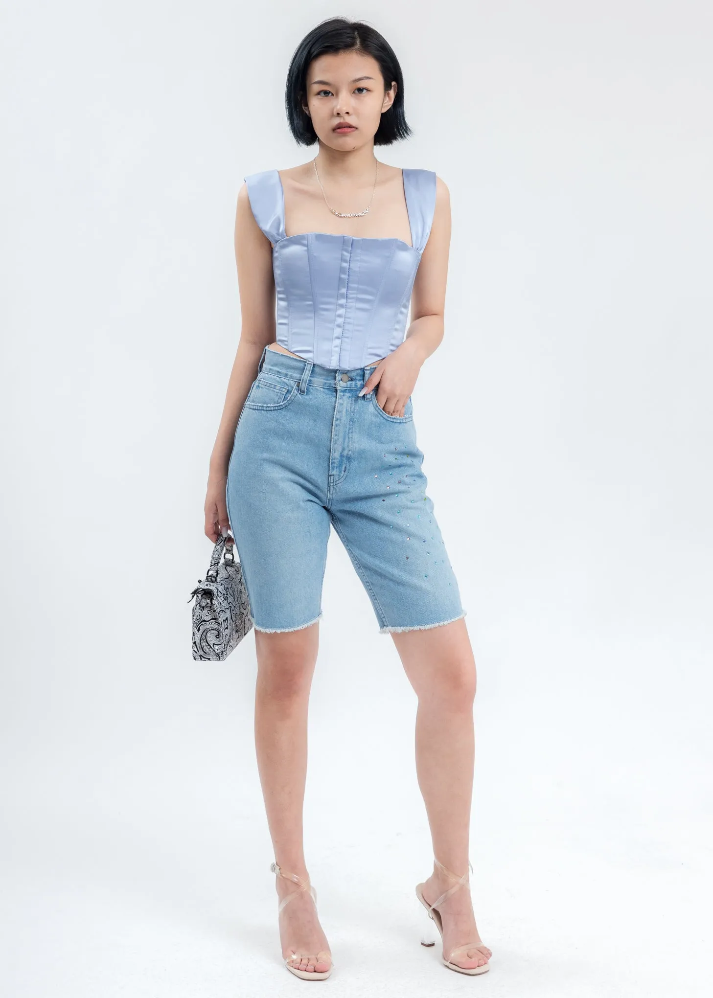 Blue Denim Embellished Shorts