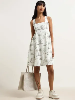 Bombay Paisley White Flared Printed Dress