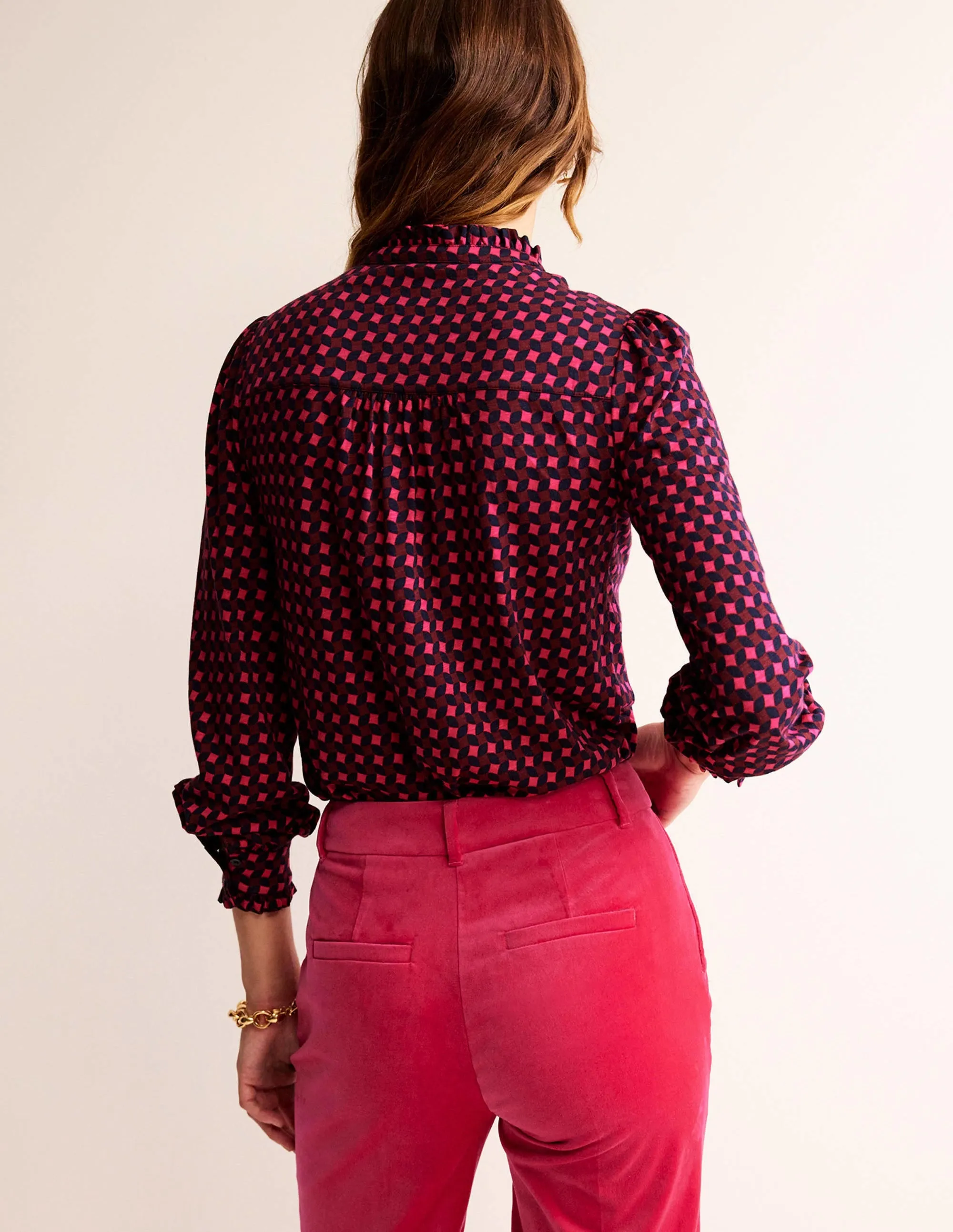 Caroline Jersey Shirt-Vibrant Pink, Abstract Diamond