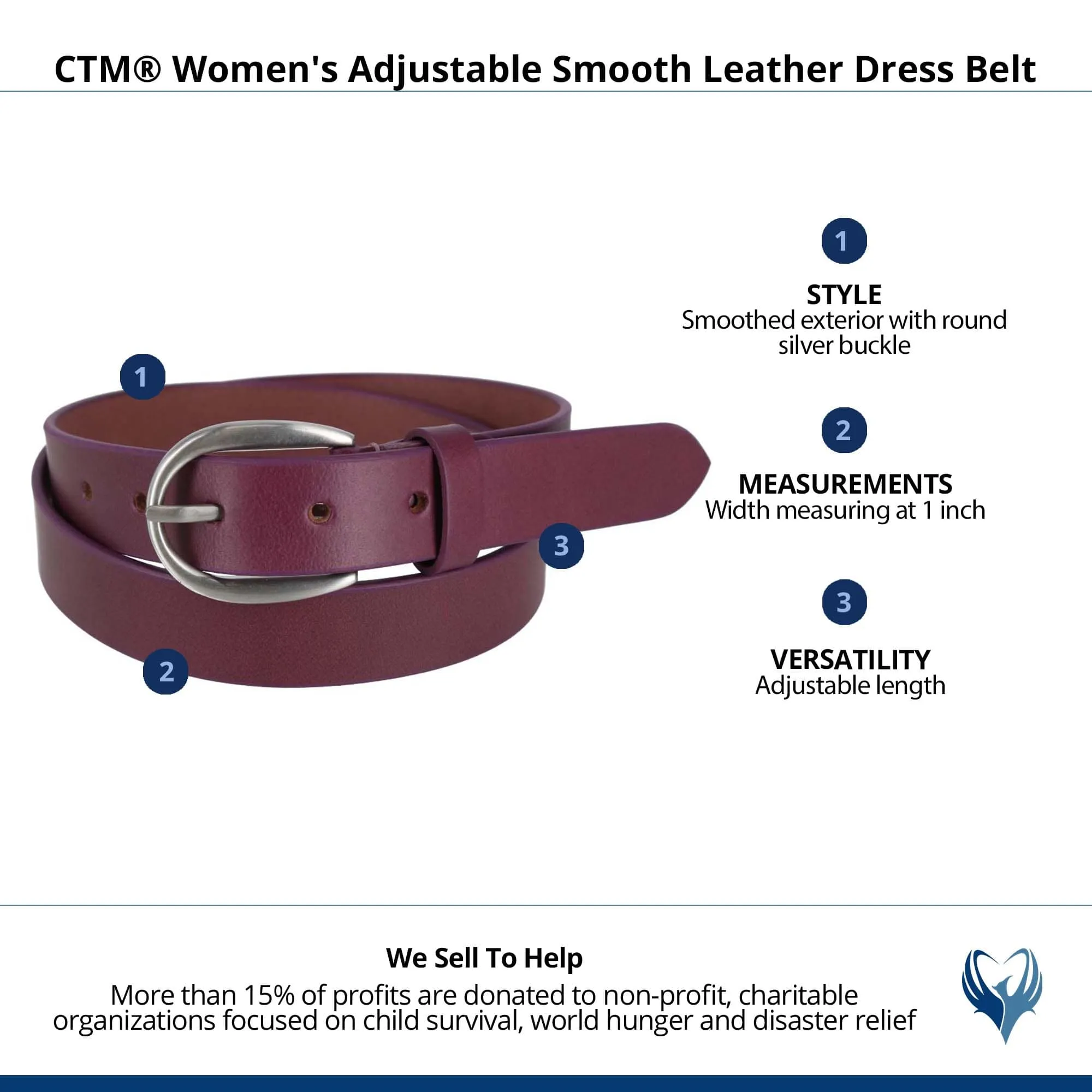 CTM® Women's Adjustable Smooth Leather Dress Belt