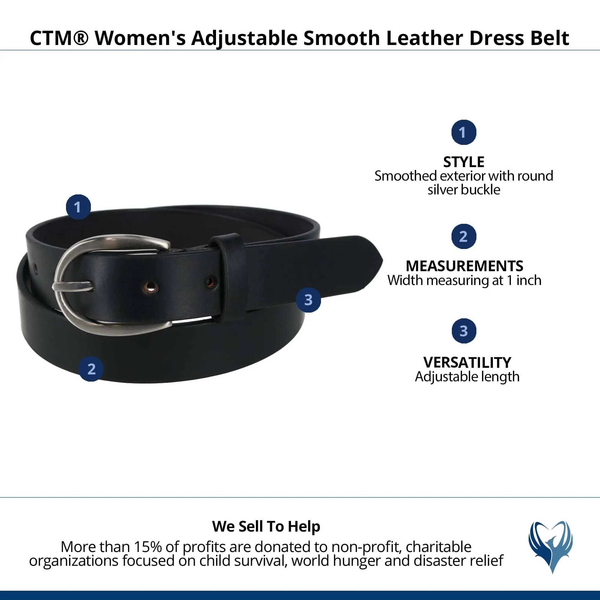 CTM® Women's Adjustable Smooth Leather Dress Belt