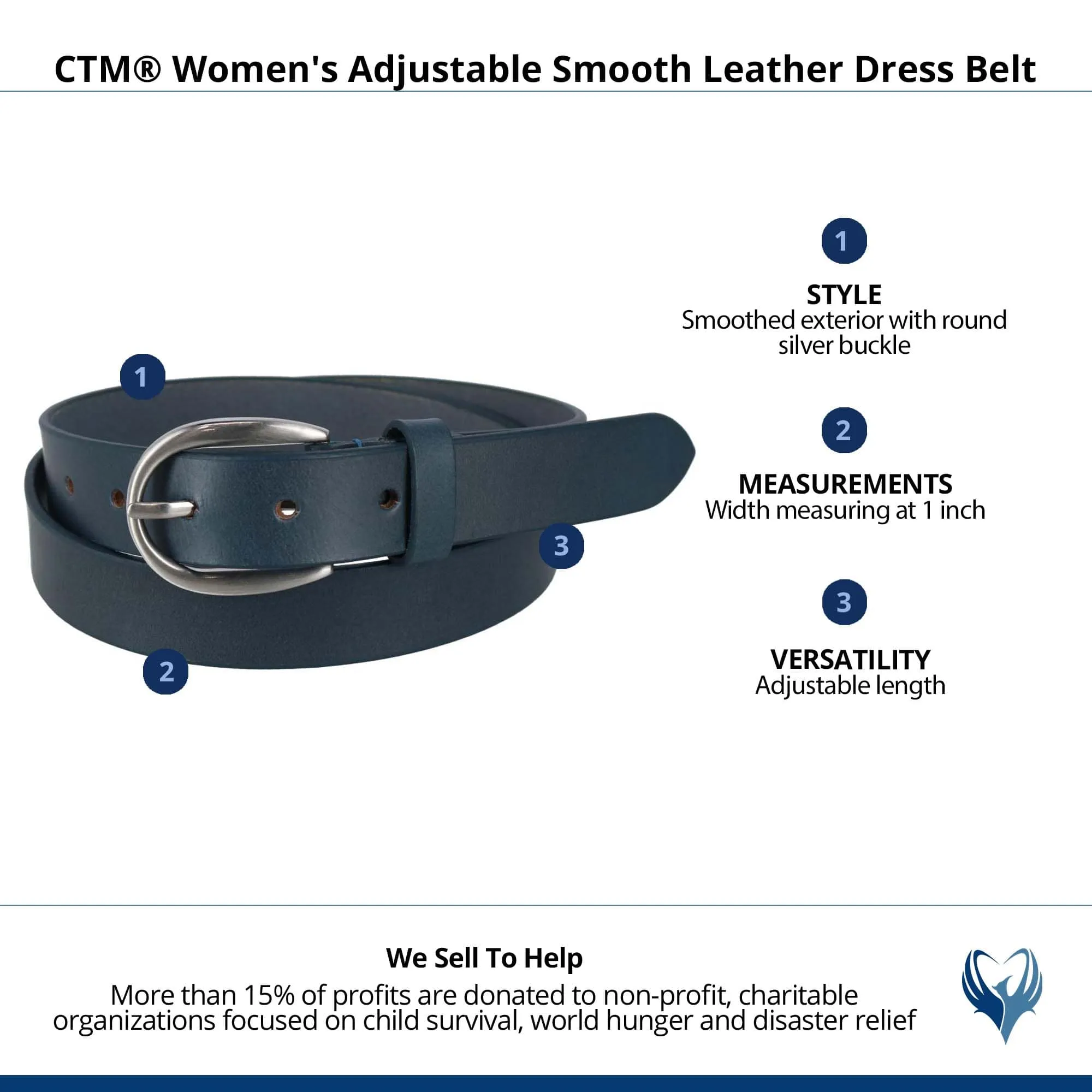 CTM® Women's Adjustable Smooth Leather Dress Belt