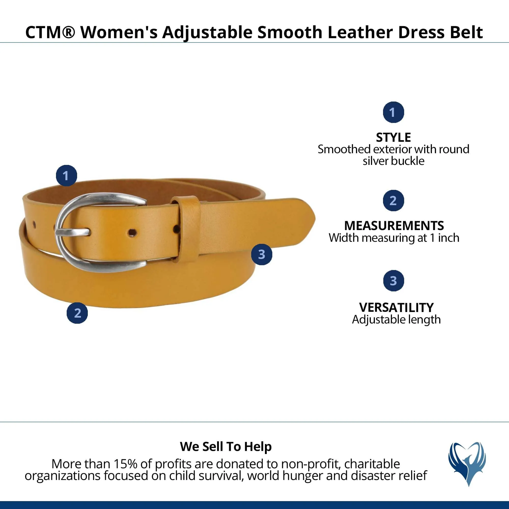 CTM® Women's Adjustable Smooth Leather Dress Belt
