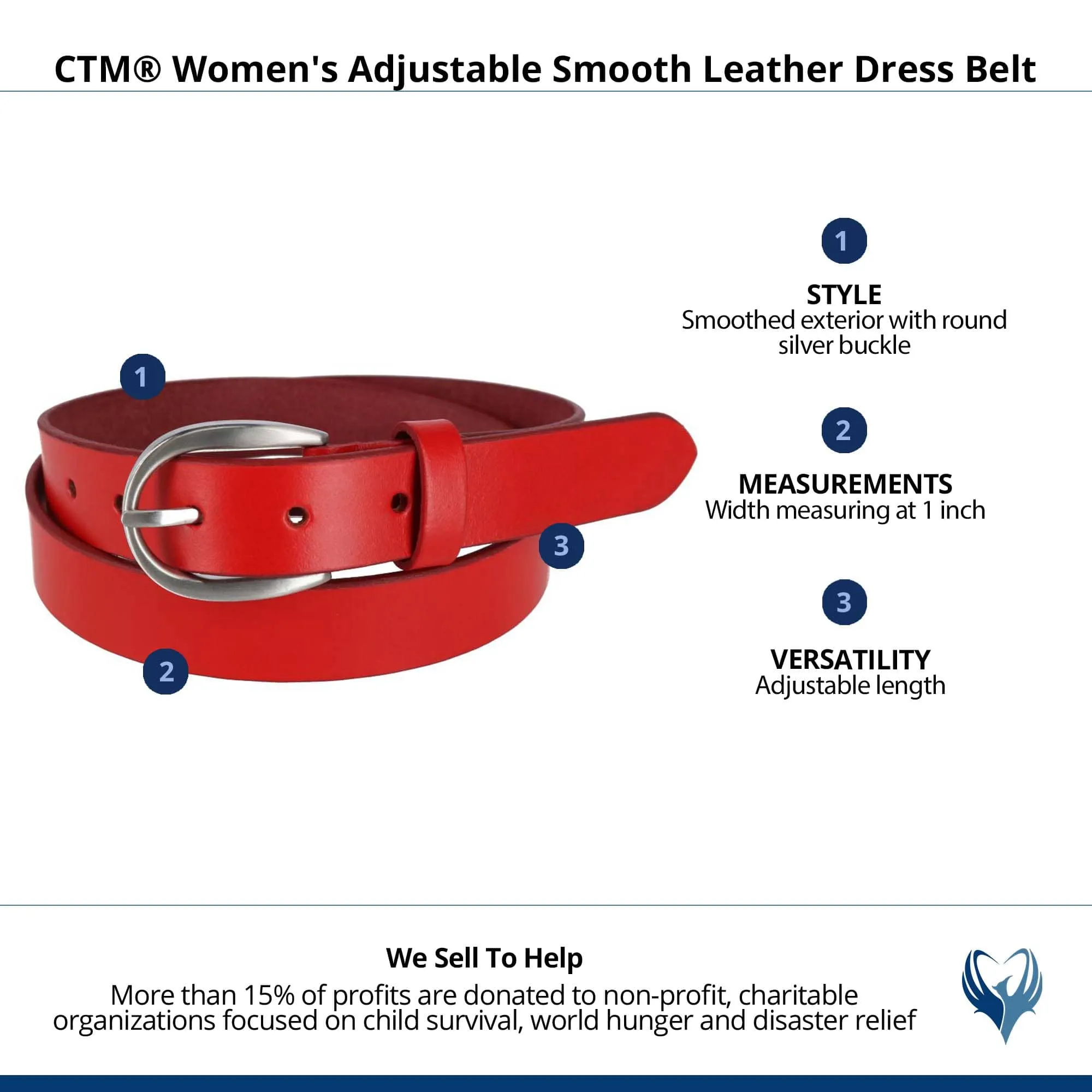 CTM® Women's Adjustable Smooth Leather Dress Belt