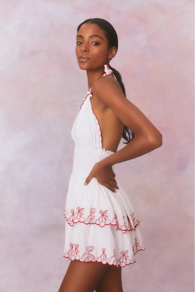 Dormina Cherry Embroidered Cotton Mini Dress