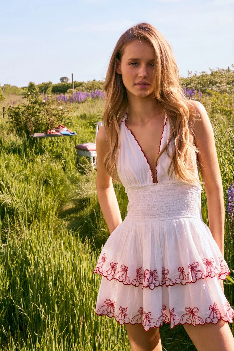Dormina Cherry Embroidered Cotton Mini Dress