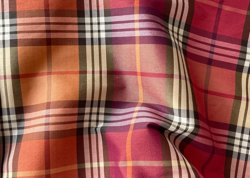 Dreamy Plaid Autumnal Mélange Crisp Silk Faille (Made in Italy)