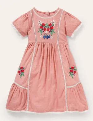 Embroidered Nostalgic Dress-Almond Pink
