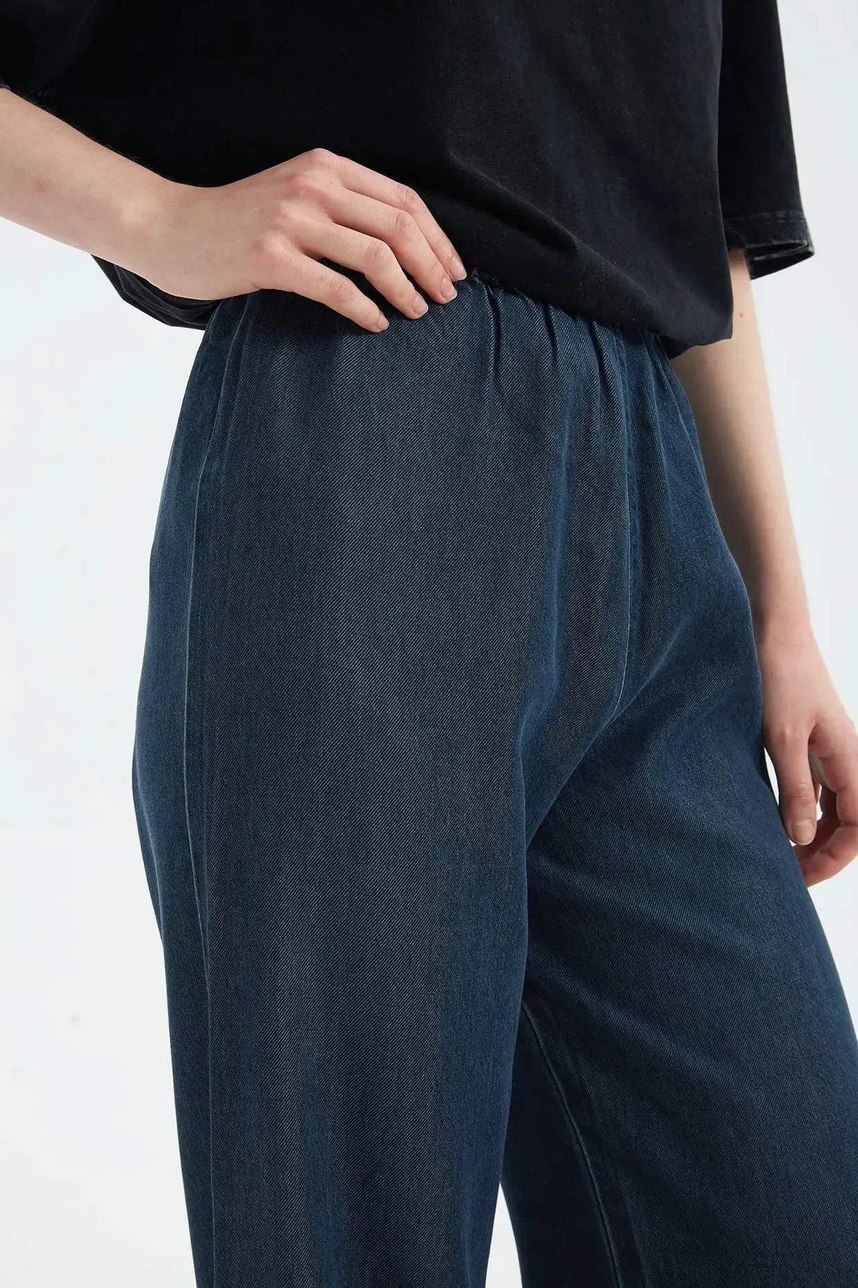 Faux Denim Drape Pants
