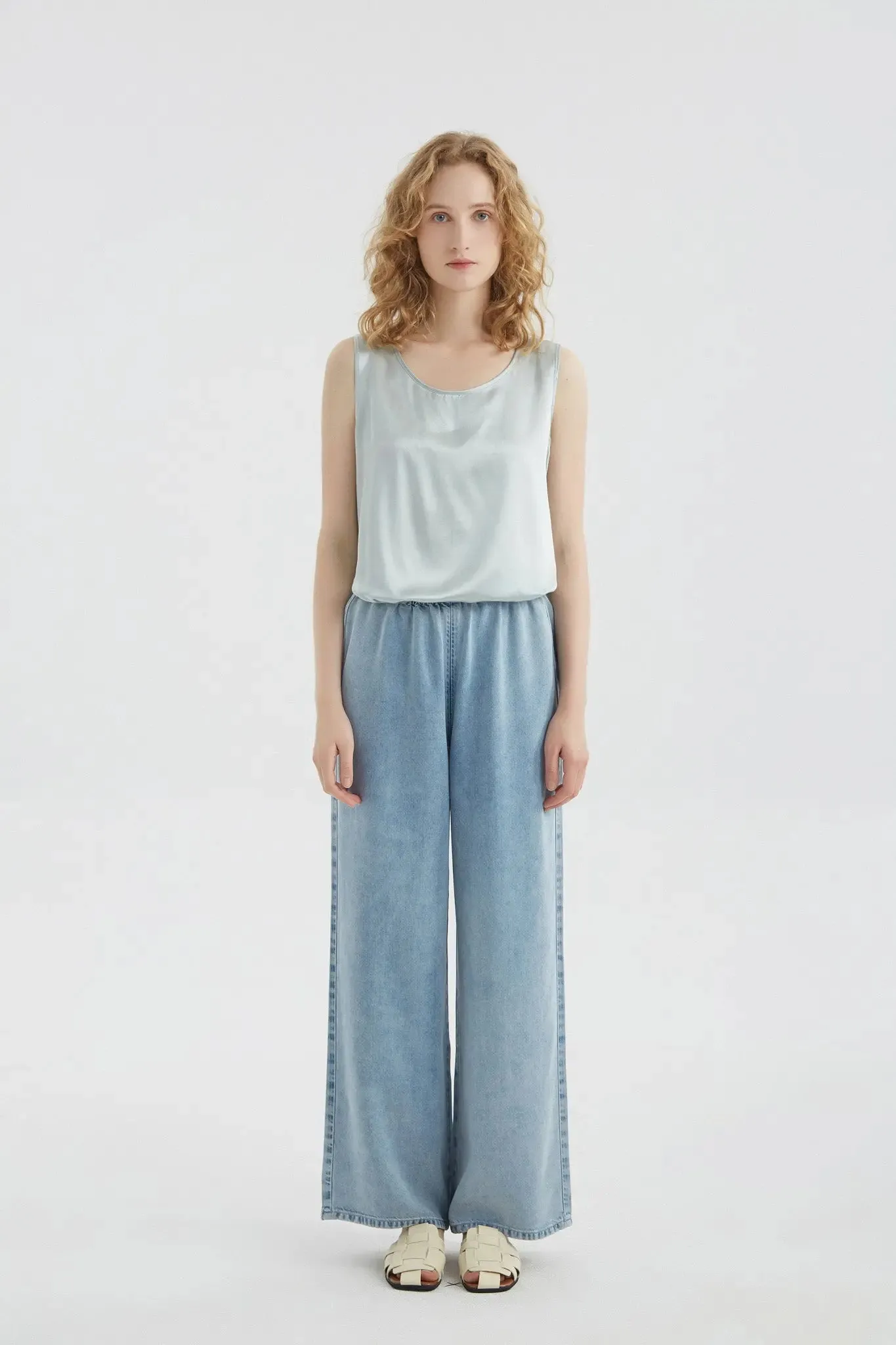 Faux Denim Drape Pants