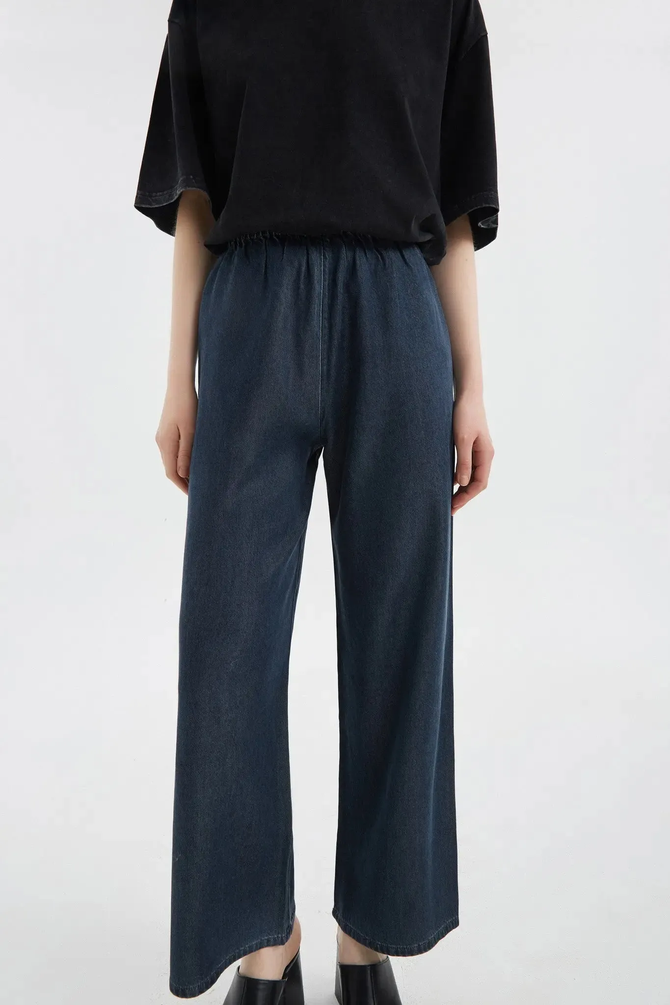 Faux Denim Drape Pants