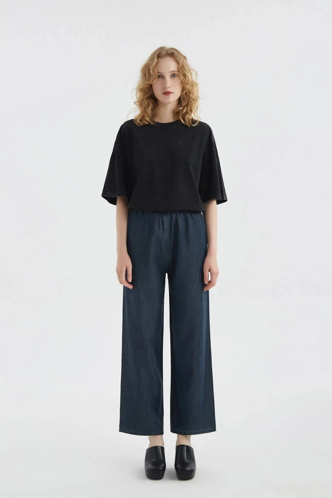 Faux Denim Drape Pants