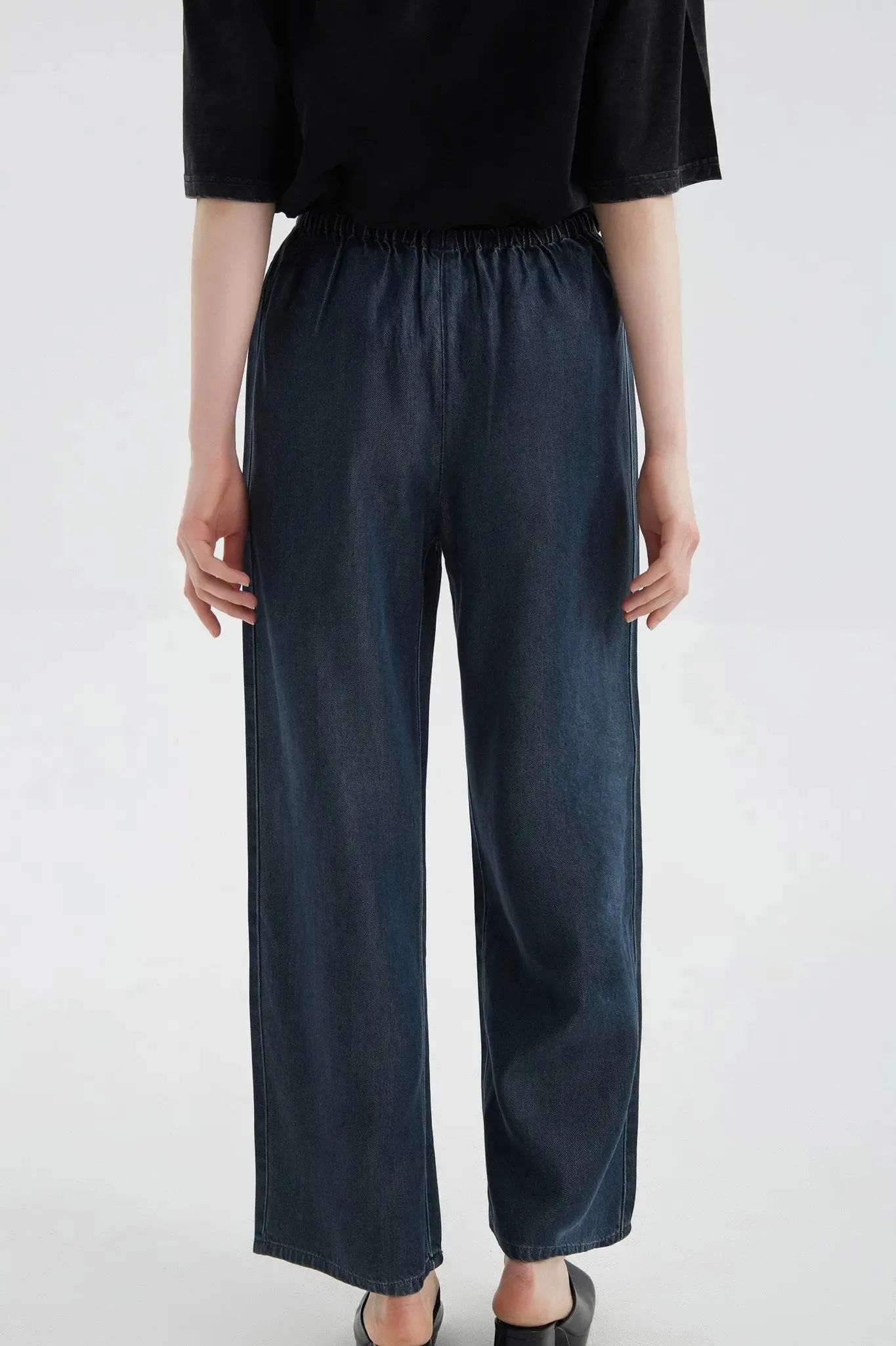 Faux Denim Drape Pants