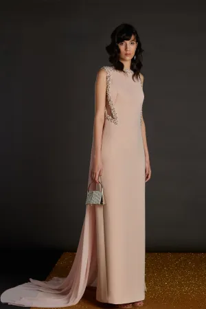 Flowing Drape Dress with Beaded Accents