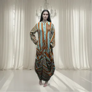 Flowing Pleats Designer Dress with Draped Silhouette & Luxurious Fabric
