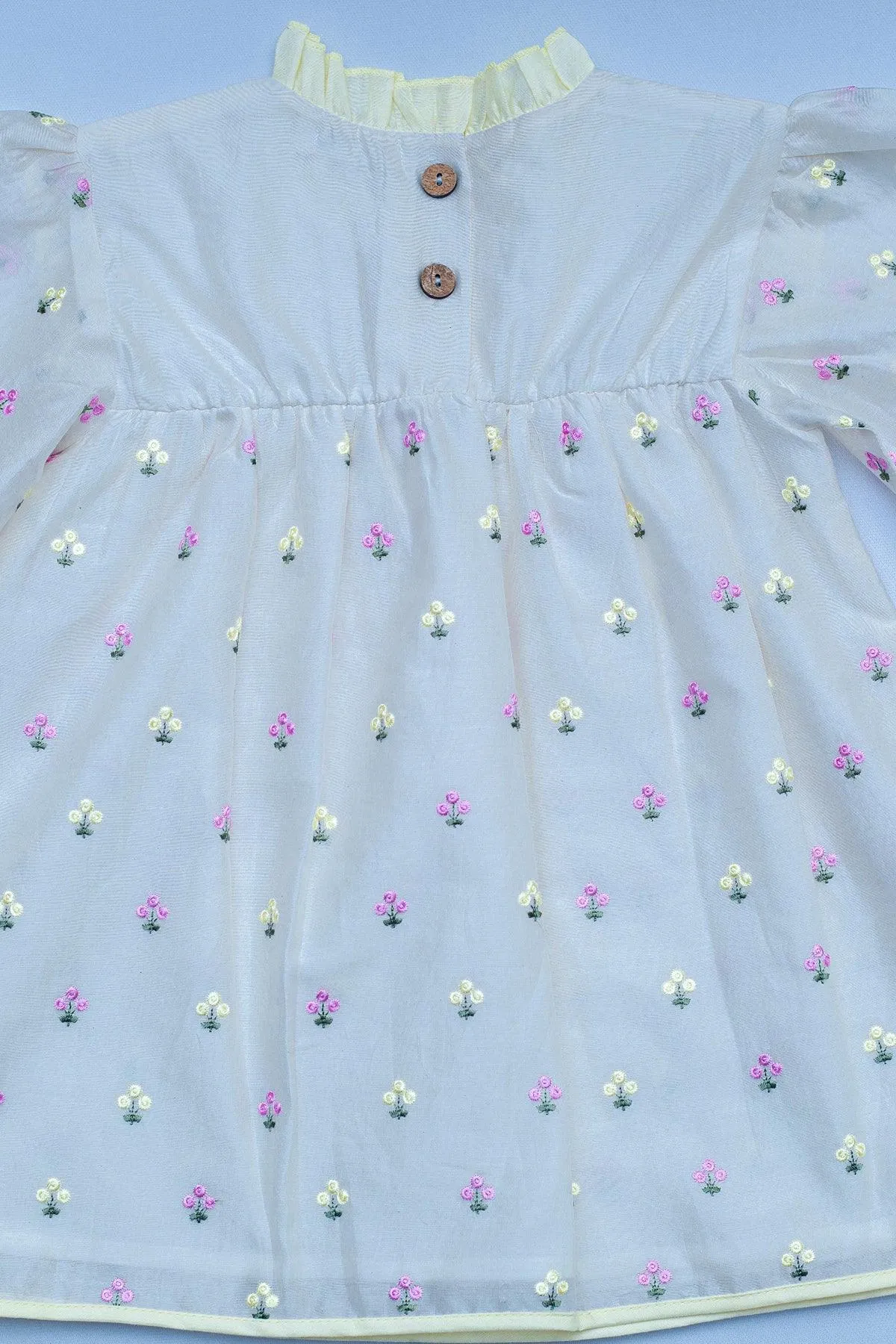 Girls Full Sleeves Embroidery Party  Dress  - Offwhite