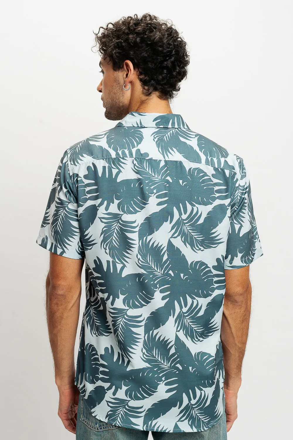 Green Palm Print Men's Resort Shirt
