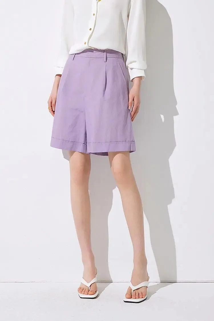 High Waist Linen Bermuda Shorts