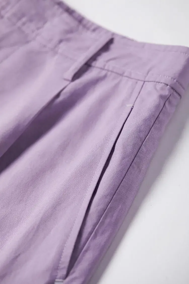 High Waist Linen Bermuda Shorts