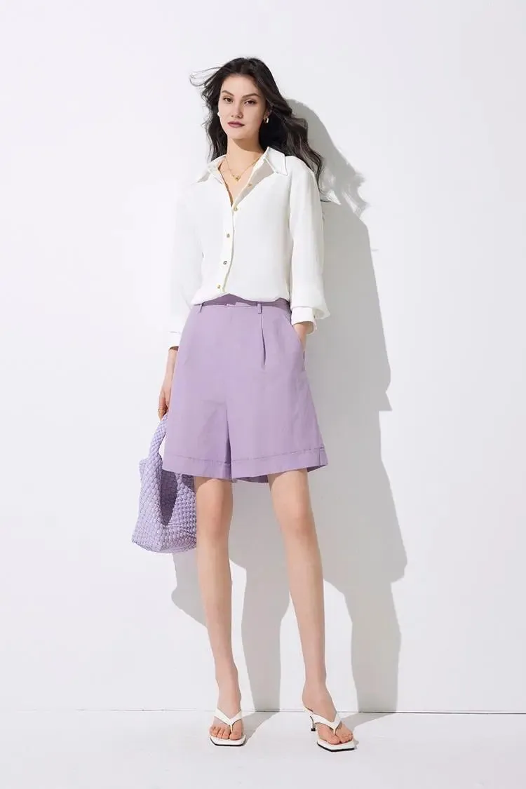 High Waist Linen Bermuda Shorts