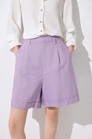 High Waist Linen Bermuda Shorts