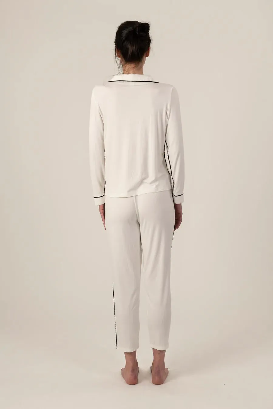 Jolene long pajama set in ivory