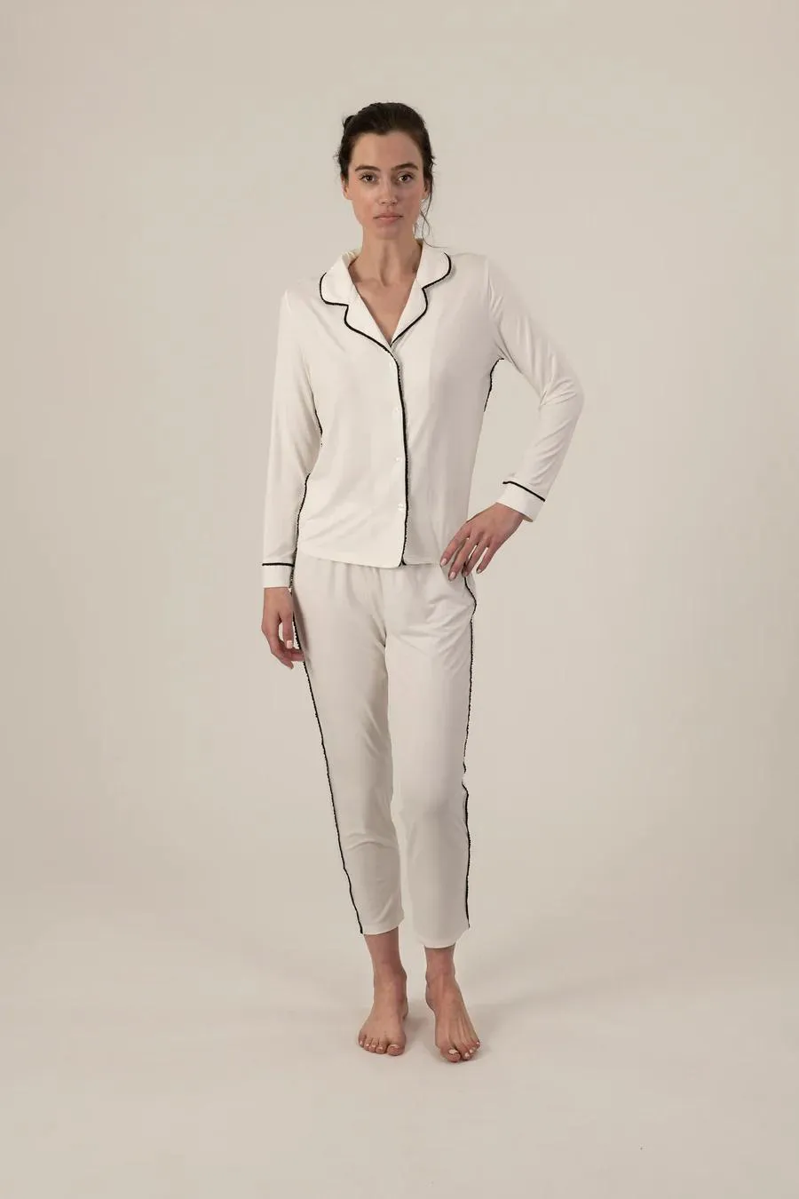 Jolene long pajama set in ivory