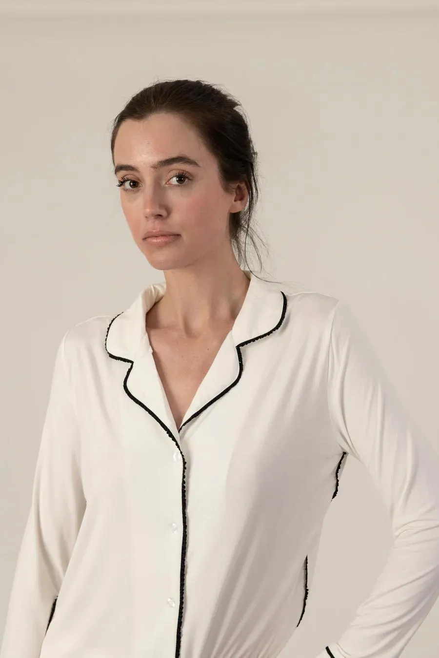 Jolene long pajama set in ivory