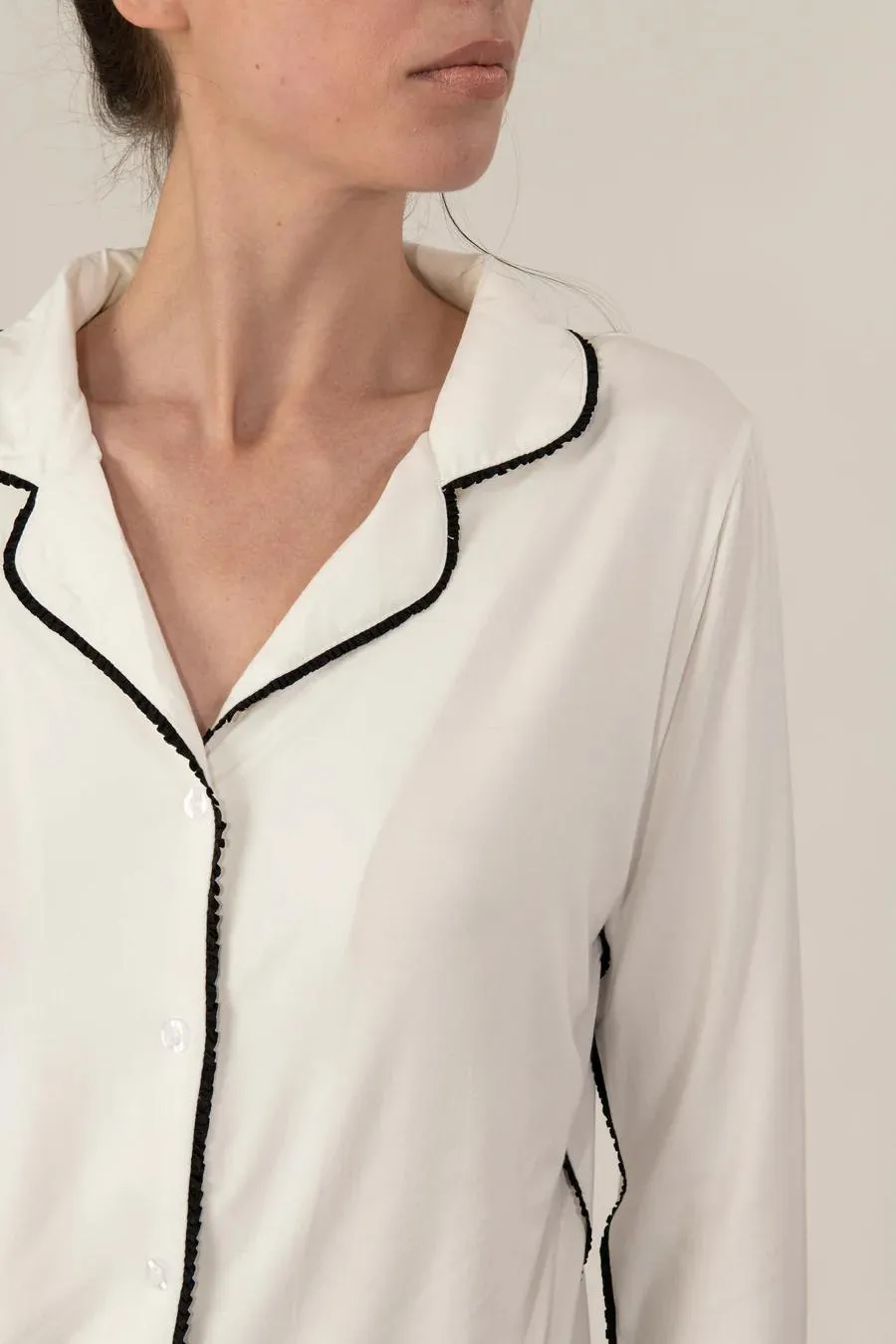 Jolene long pajama set in ivory