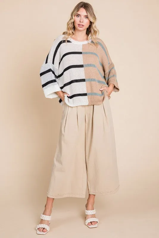 Large-Color Block Stripe Knit Pullover